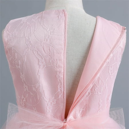 

PEASKJP for Girls Summer Girls Children Flutter A-Line Chiffon Round Neckline Casual Dress Strappy Swing Girls Dress Pink 120