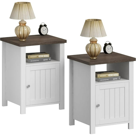MY Farmhouse Nightstands Set of 2, Rustic Vintage End Side Table with Storage for Bedroom Living Room, White