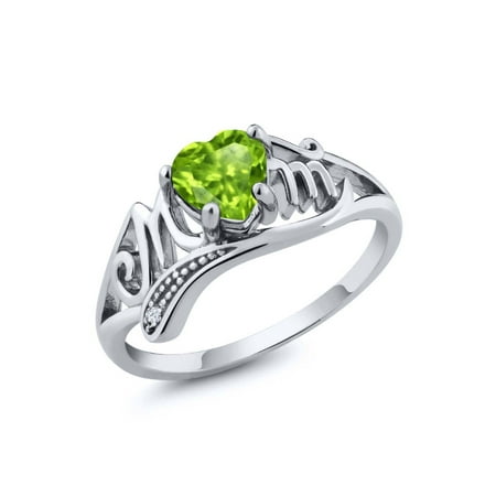 - 0.52 Ct Heart Shape Green Peridot 925 Sterling Silver Mom MOM Ring
