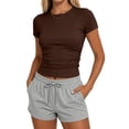 thumbnail image 4 of Sundazz Slim Fitted T Shirts for Women Short Sleeve Ruched Crop Tops Summer Basic Tees, XS-XL, 4 of 9