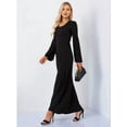 thumbnail image 4 of Womens Scoop Neck Lace Up Maxi Dress Knit Flare Sleeve Bodycon Dress Loose Casual Long Dresses Black L, 4 of 9