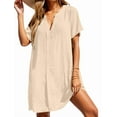 thumbnail image 2 of Women'S Swimsuit Cover Up Shirt V Neck Short Sleeve Bathing Suit Coverups Summer Beach Cover Ups Apricot M, 2 of 8