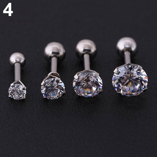 2Pcs CZ 3 Prong Tragus Cartilage Stainless Steel Stud Earrings Piercing Fashion 