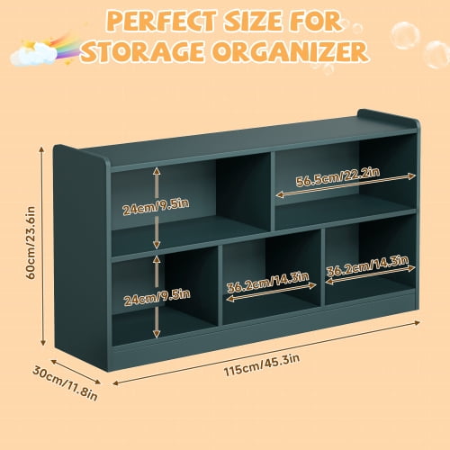 DEGUO Wooden Storage Cabinet, 5-Section Montessori Bookshelf, Kids Toy Storage Organizer Book Shelf for Kids Rooms, Classroom, Playroom, Nursery, Preschool Book Shelves