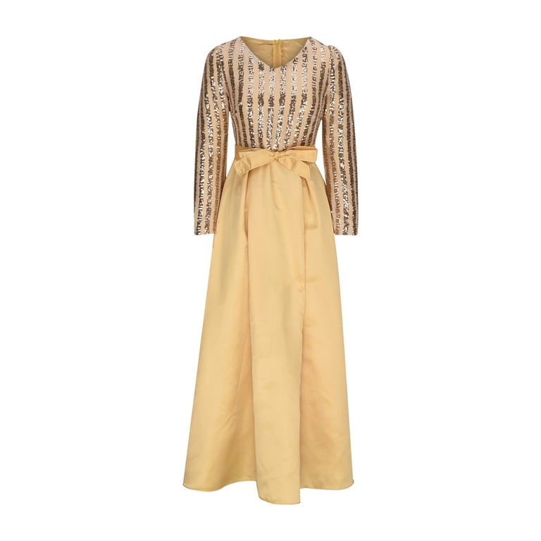 slim fit dress slacks Women Plus Size Solid Yellow Round Neck Flutter Sleeve Back Cutout  Thigh-High Slit Flared Maxi Dress