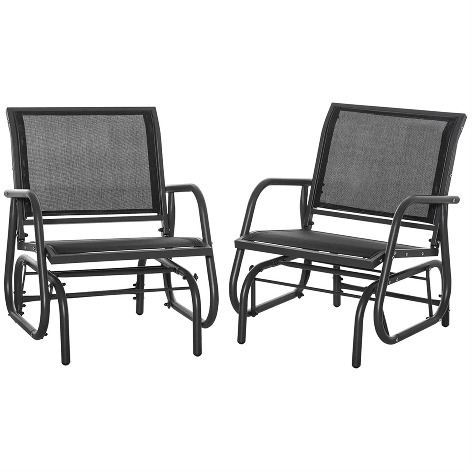 Demi Bonn 2-Piece Outdoor Glider Chairs, Swing Rocking Chair Set with Breathable Mesh Fabric, Sturdy Durable Frame, Curved Armrests for Backyard, Garden, Porch, Black