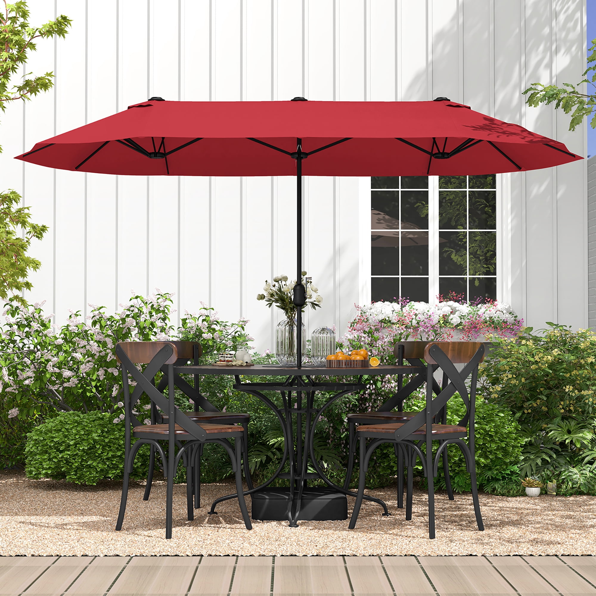 Gymax 13FT Double-sided Patio Umbrella w/ Crank Handle Umbrella Base Safety Lock Wine