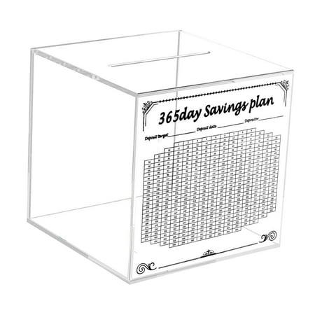 Almencla Acrylic Clear Piggy Bank with 365 Day Savings Plan, Change Jar,Transparent Money 15x15x15cm