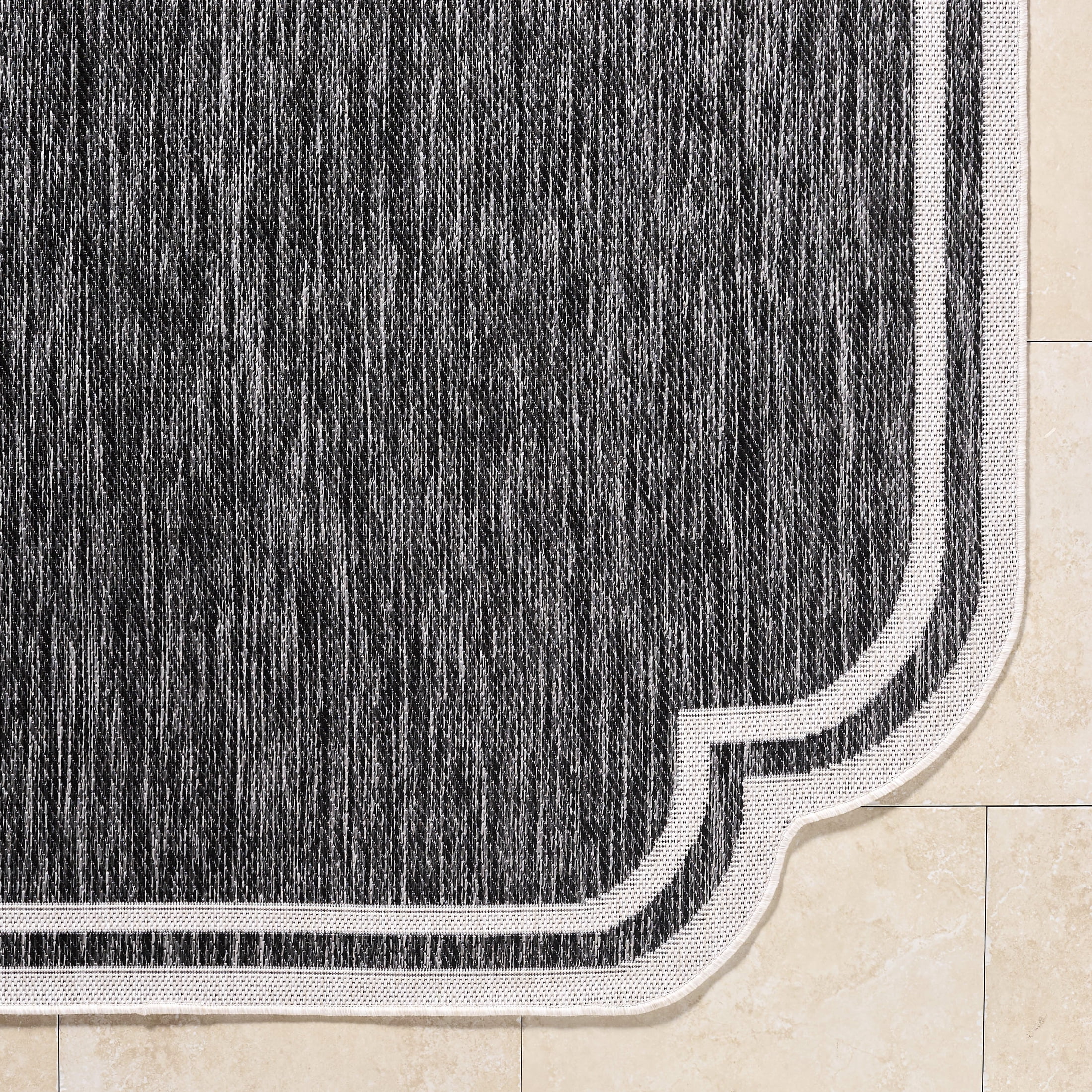 Livabliss Outdoor Rugs, 5x7 Miami Beach Traditional Black Area Rug for Patio, Porch, Deck, Backyard, Waterproof Indoor Outdoor Carpet (5'3" x 7')