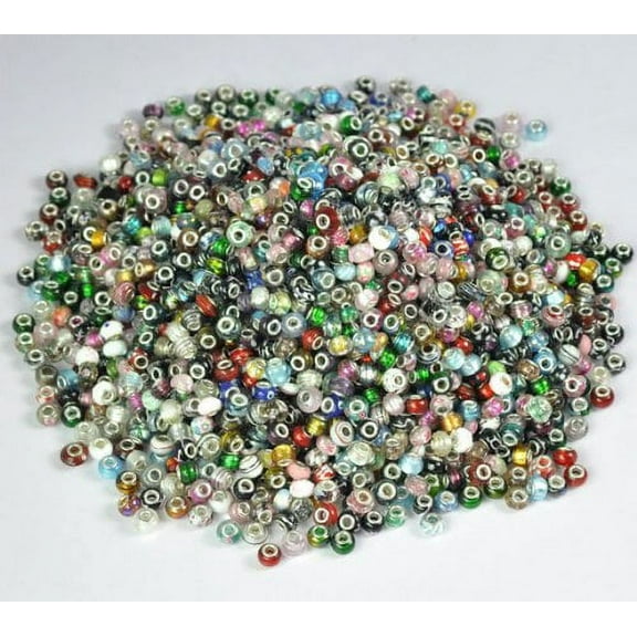 Buckets of Beads Silver Pack of Ten (10) Assorted Mix Colorful Murano Glass European Beads Charms - F...