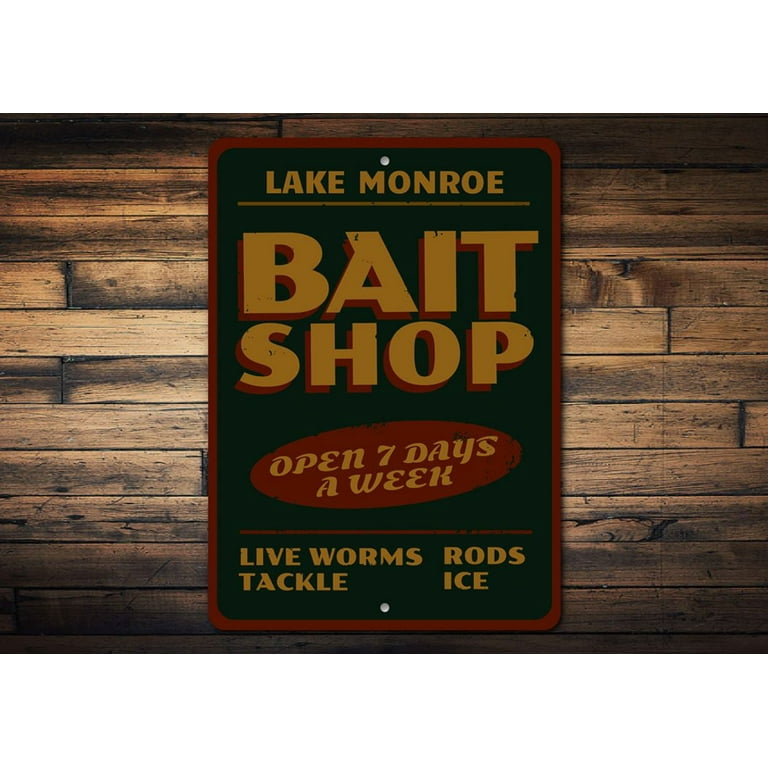 Bait Shop Open Novelty Sign, Metal Wall Decor - 10x14 inches