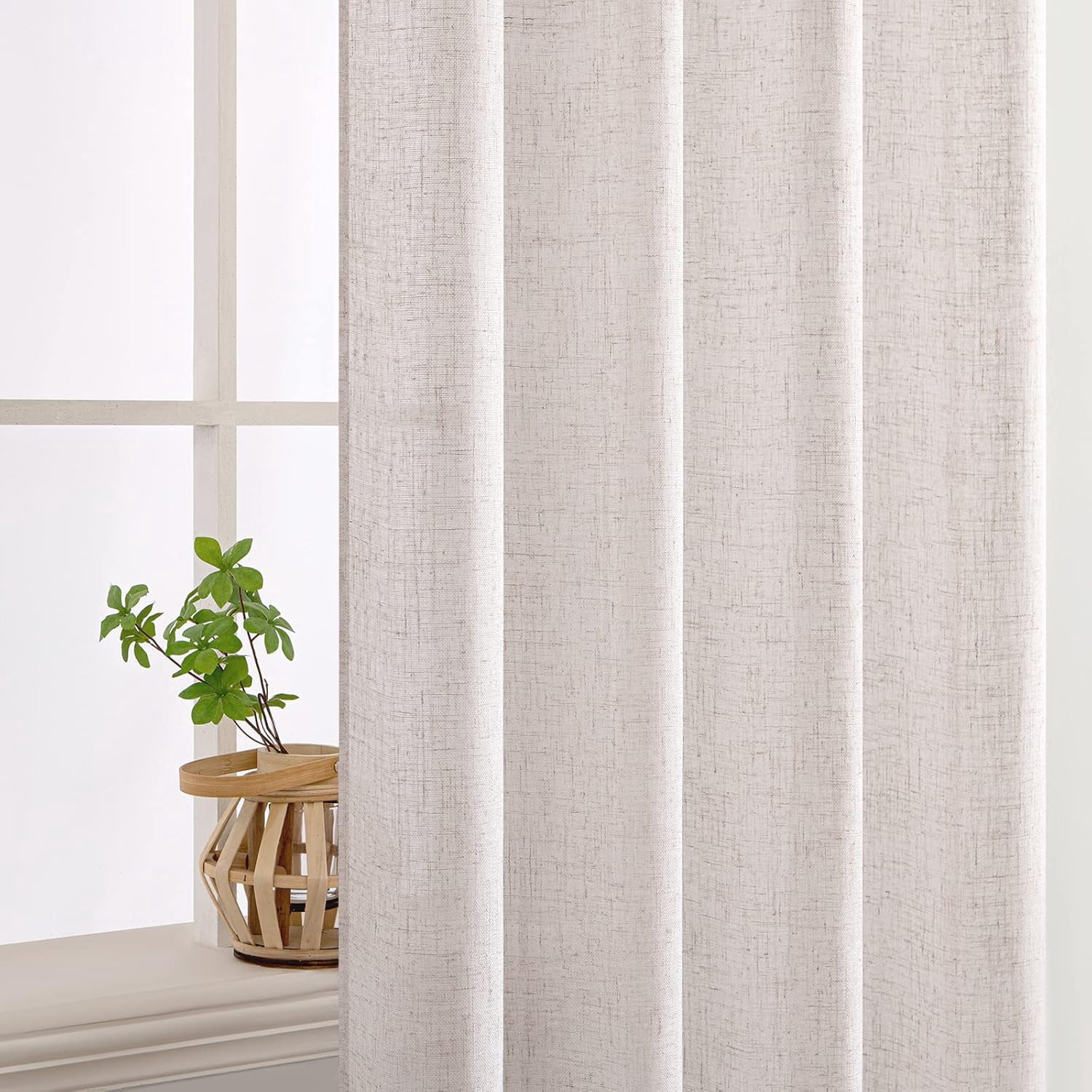 Linen Curtains 84 Inch Length 2 Panels for Bedroom Living Room, Soft Thick Linen Textured Back Tab Window Drapes Semi Sheer Light Filtering Rod Pocket Modern Farmhouse Decor