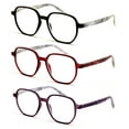 3 Pairs Women Lightweight Hexagon Wide Oversized Reading Glasses