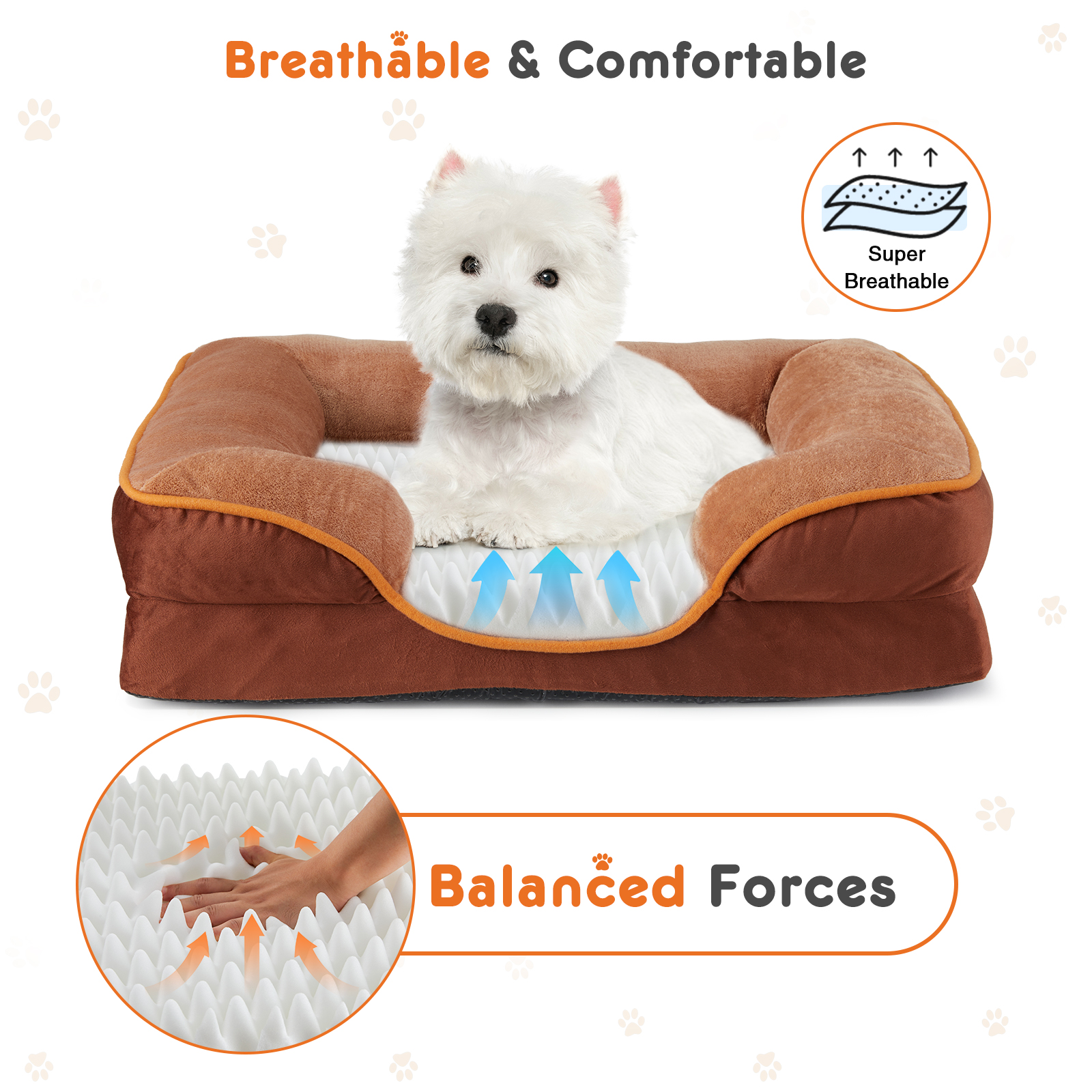 EverPick Memory Foam Pet Bed for Small Dogs & Cats with Washable Removable Cover Non-Slip Base Waterproof Liner - Brown（42*32*6.5")