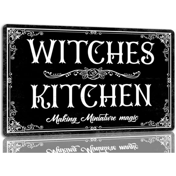 AociSuki Witches Kitchen Sign Halloween Metal Sign Vintage Spooky Decor Halloween Witch Decor Signs Gothic Halloween Decorations for Cafe Bar Kitchen 8x12 Inch