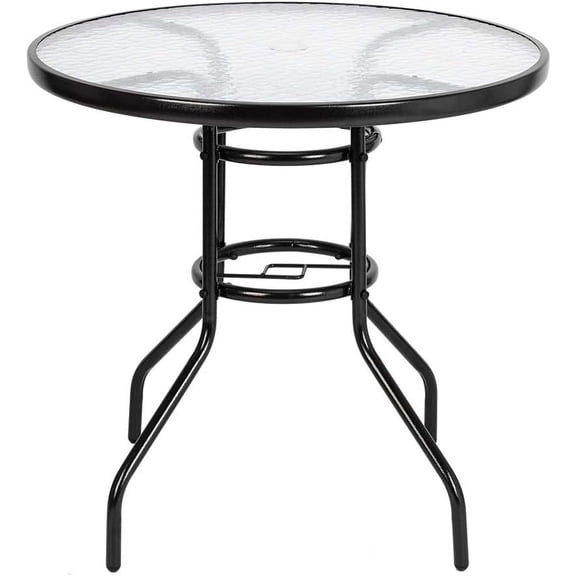 PRZL Patio Dining Table,Outdoor Dining Table Round Toughened Glass Table Yard Garden Glass Table for Backyard, Garden, Patio