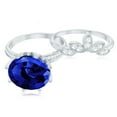 thumbnail image 4 of Rosec Jewels Lab Grown Blue Sapphire Ring Set with Diamond - Floral Bridal Ring Set, 925 Sterling Silver, US 4.00, 4 of 9