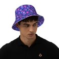 thumbnail image 6 of Daiia blue Skull purple flower1 Pattern Bucket Hat - Trendy Cotton Sun Hat for Beach, Golf, Fishing - Fun Outdoor Vacation Boonie for Men and Women, 6 of 9