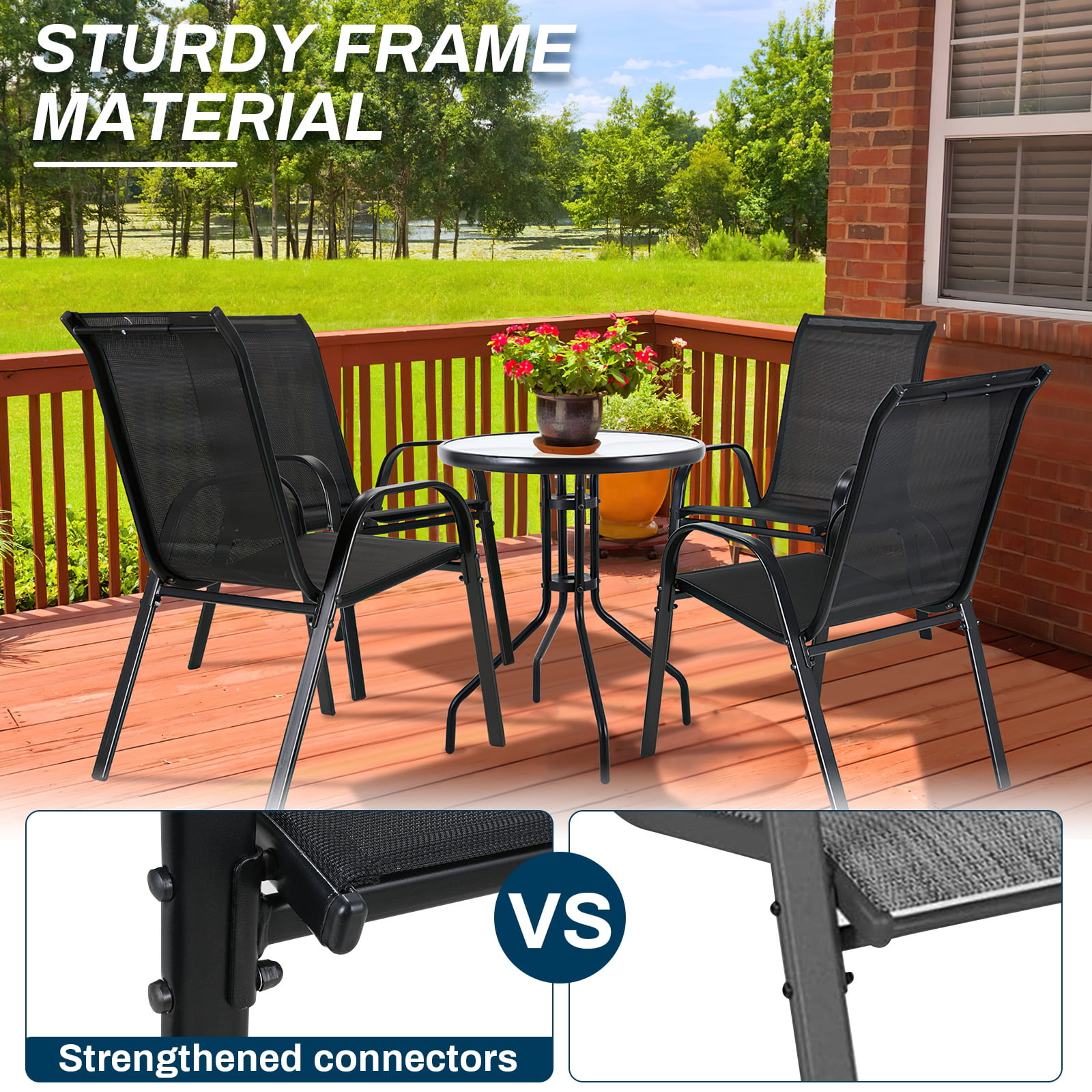 Pirecart Outdoor Patio Dining Chairs Set of 4, All Weather Outdoor Stacking Chairs for Backyard, Deck, Poolside