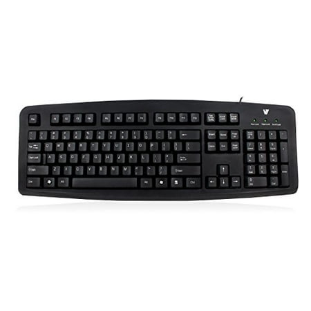 V7 Standard Full-Size Space Saving Spill Resistant PS2 Keyboard for Windows Desktop PC (KC0D2-5N6) - Black