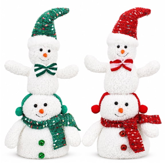 Yexmas 2pcs Snowman Plush Christmas Decorations, Handmade Snowman Figurine, Stuffed Doll Xmas Ornaments for Tabletop Home Fireplace Party Indoor Holiday Party Decor