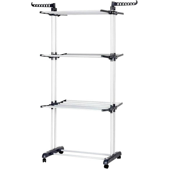 Livearty (TM) Clothes Drying Rack, 3-Tier Folding Foldable Steel Laundry Drying Rack, Drying Rack Clothing with Wheels for Indoor Outdoor, Oversize Garment Dryer Stand for Towels, Clothes, Shoes