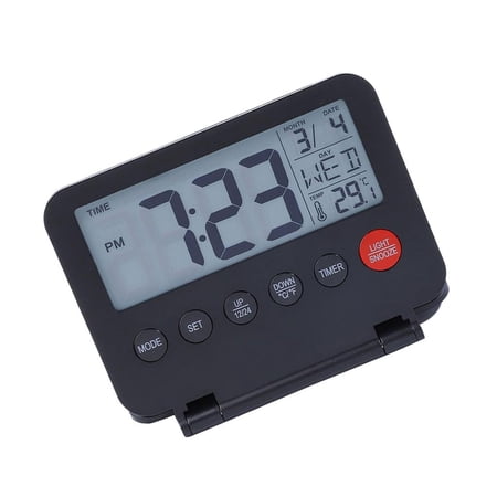 Yihuala Digital Clock LCD Travel Alarm Foldable Desk Clock with Day Date and Temperature Indication Backlight Battery Operated