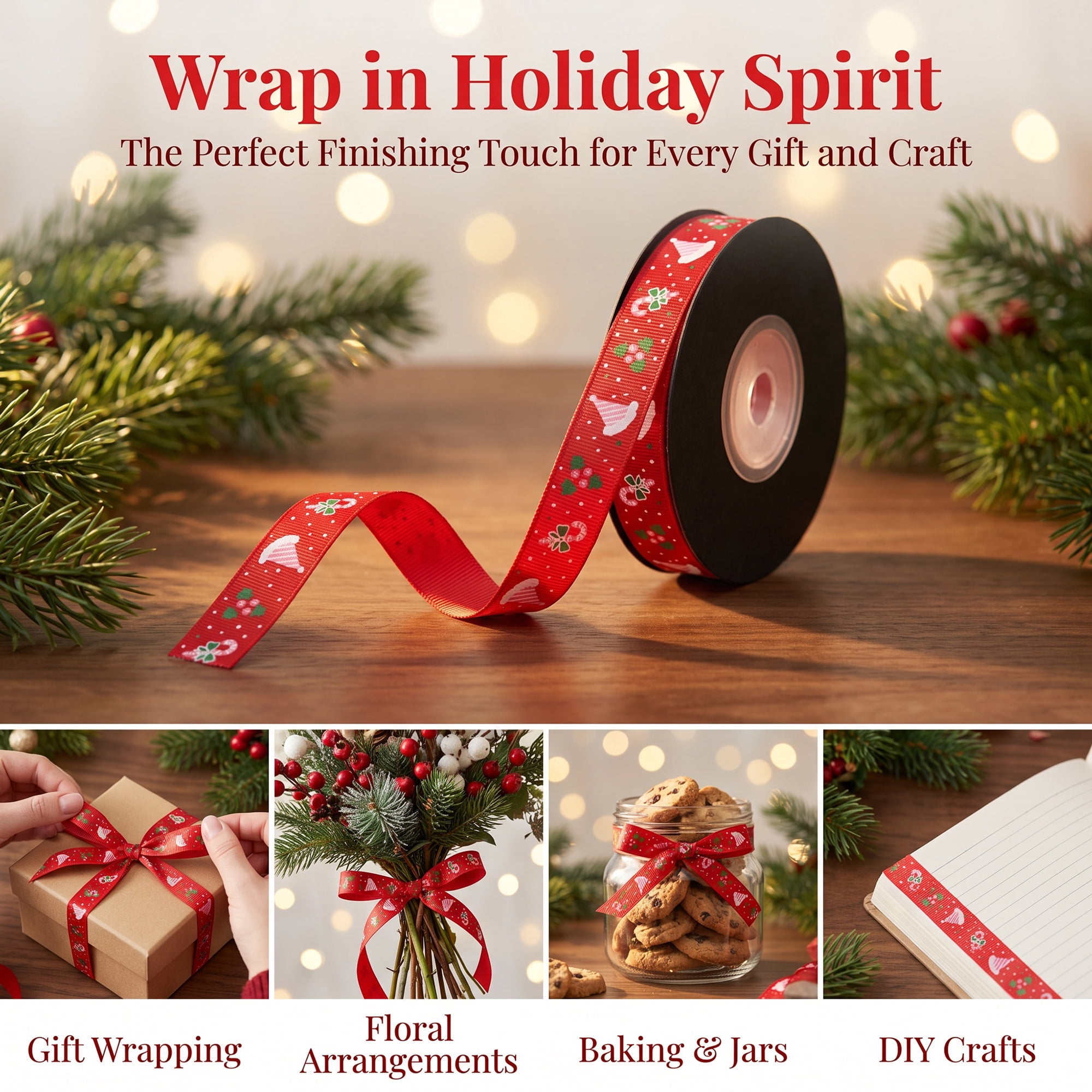 Unique Bargains Vibrant Cartoon Ribbon for Gift Wrapping Red Hat Pattern 5.5 Yard
