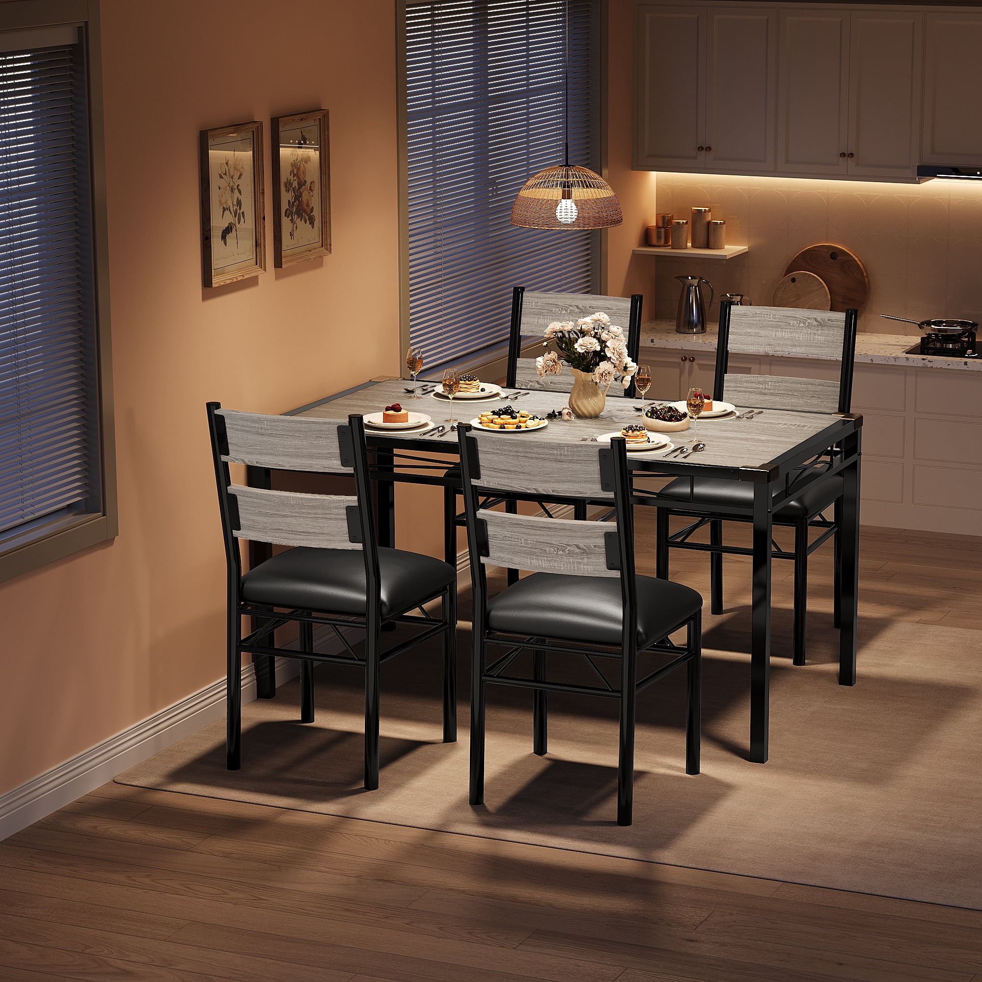 Dining Table Set for 2 with Upholstered Chairs, Wood Kitchen Table Chairs Set of 2 with Corner Protector for Small Space, Kitchen Room, Apartment