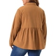 thumbnail image 3 of Agnes Orinda Plus Size Shirts for Women Corduroy Peplum Button Down Blouses with Pockets 1X Brown, 3 of 5