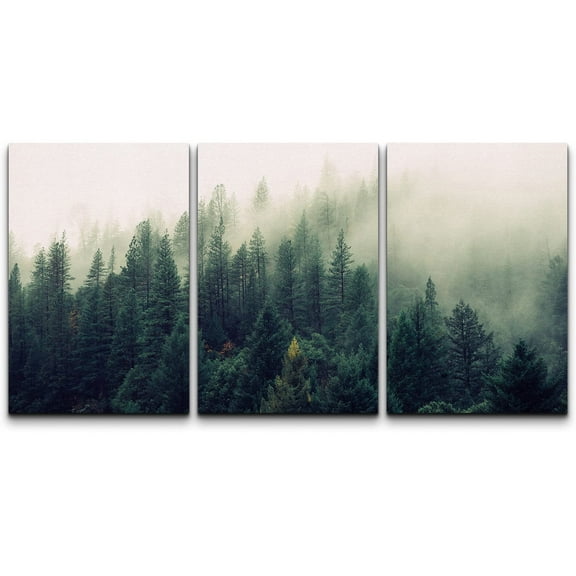 wall26 Canvas Print Wall Art Set Aerial View of Pine Trees in Mist Nature Wilderness Photography Realism Rustic Scenic Colorful Travel Ultra for Living Room, Bedroom, Office - 16"x24"x3 Pan
