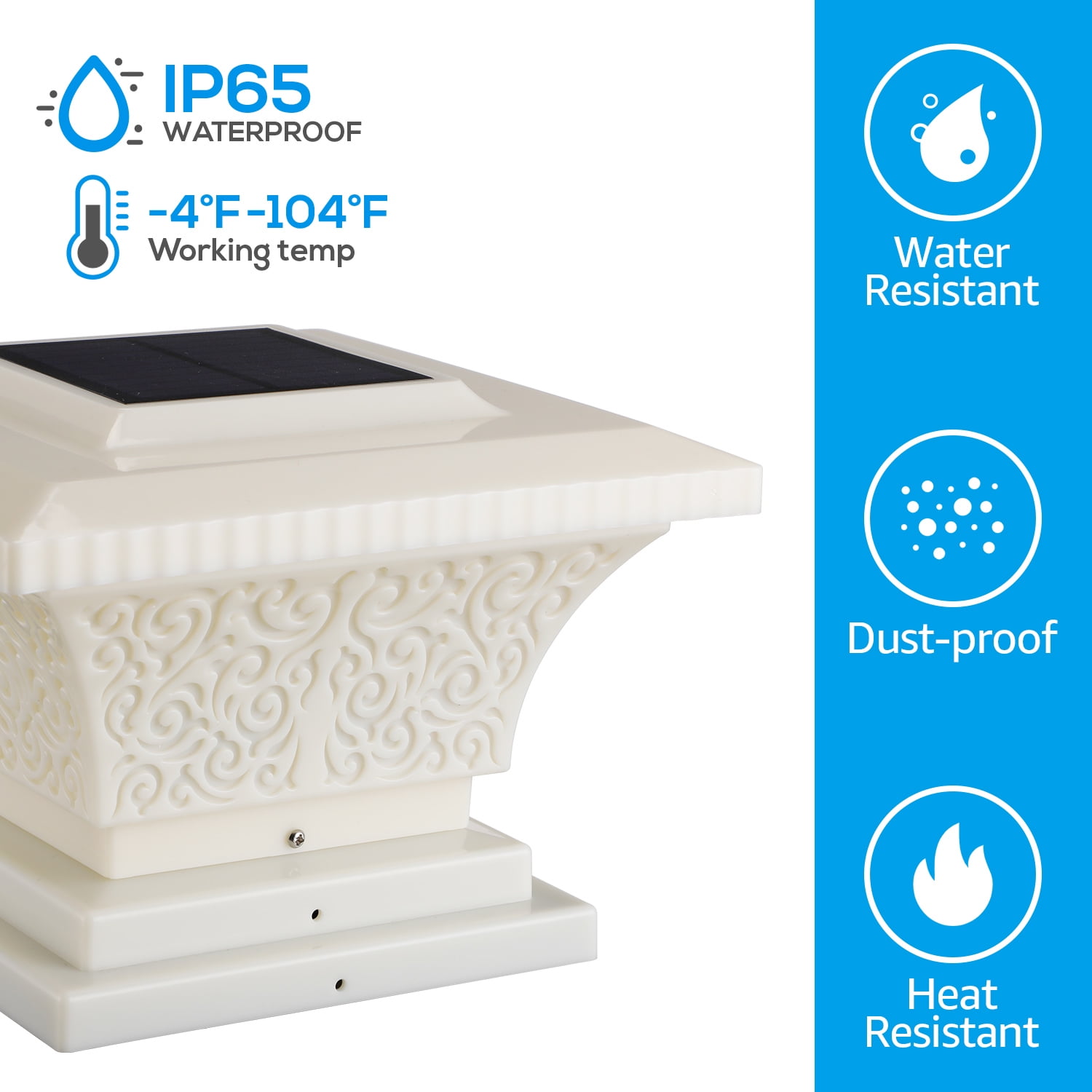 8 Pack Solar Post Lights, IP65 Waterproof Outdoor Post Cap Light for Fence Deck, Patio, Garden, Creamy White Finish