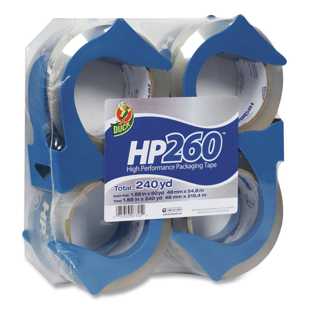 Duck HP 260 1.88' x 60 yd. Clear Packing Tape with Dispenser, 4 Pack