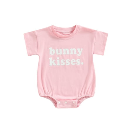 

Baby Boys Girls Easter Romper Short Sleeve Letter Print One-Piece Bodysuit Infant Clothes