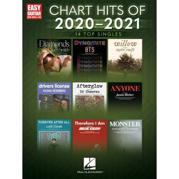 Chart Hits of 2020-2021: 14 Top Singles Arranged for Easy Guitar with Notes & Tab (Paperback)