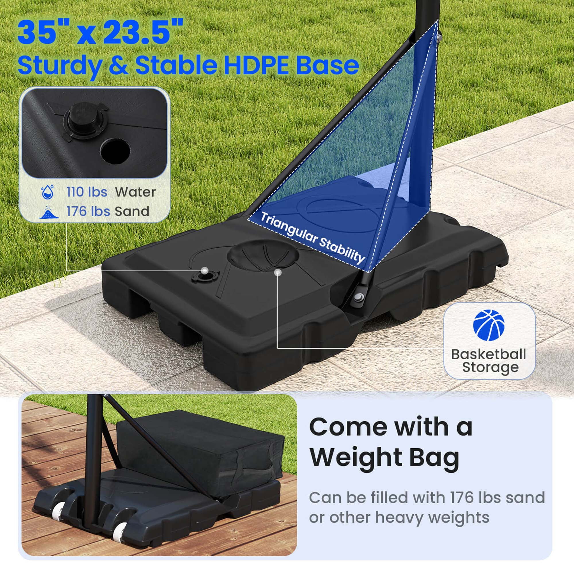 Goplus Basketball Hoop Outdoor System with 45 Inch Shatterproof PC Backboard Wheels