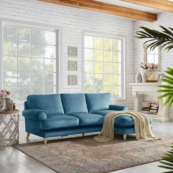 Rustic Manor Linen Chaise Modern Reversible L-Shaped Sofa, Teal