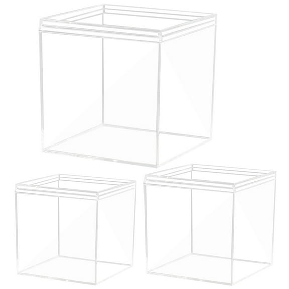 Masteelf 3Pcs Transparent Plastic Display Case Show Collectibles Storage Square Cube Containers 4x4x4in