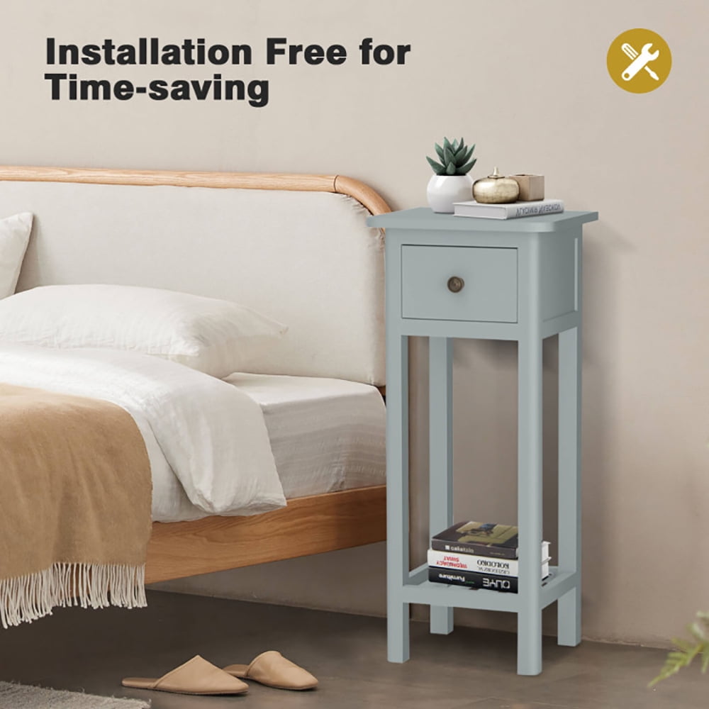 Finihen End Side Table, Nightstand, 2 Tier Slim Nightstand Bedside Table with Drawer Shelf, Sofa Side Table, Bed Side Table, for Living Room, Bedroom, Gray Finihen End Side Table, Nightstand, 2 Tier Slim Nightstand Bedside Table with Drawer Shelf, Sofa Side Table, Bed Side Table, for Living Room, Bedroom, Gray