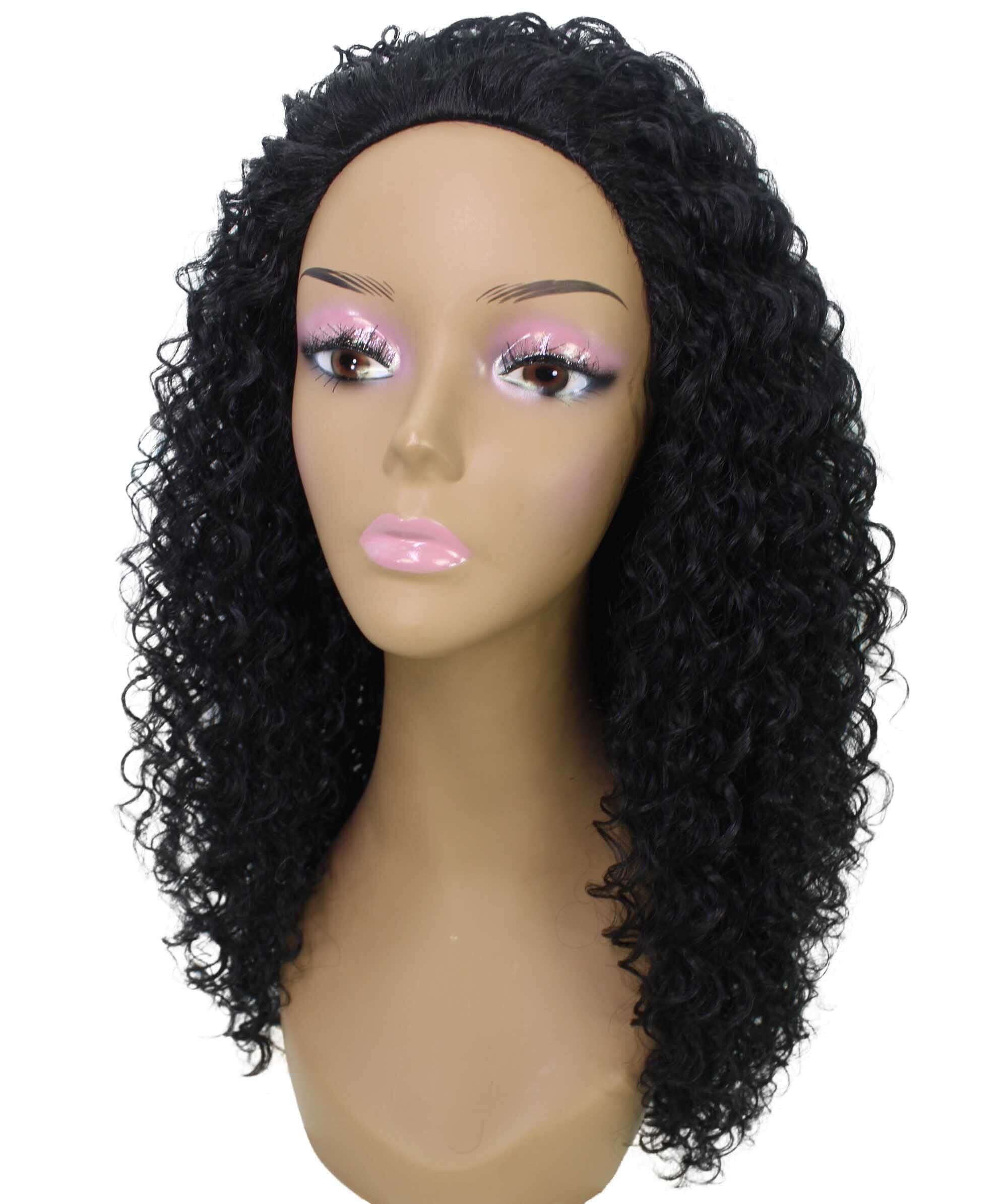 LUXLUXE Isadora Curly Body Waves 22.5 in Long Half Wig Half Cap Wig, Mix Human Hair and Synthetic Fibers, Black