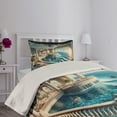 thumbnail image 2 of Ambesonne Fantasy World Quilted Coverlet 2 Pcs, Balcony to the Ocean, Twin Size, Dark Turquoise and Ecru, 2 of 4