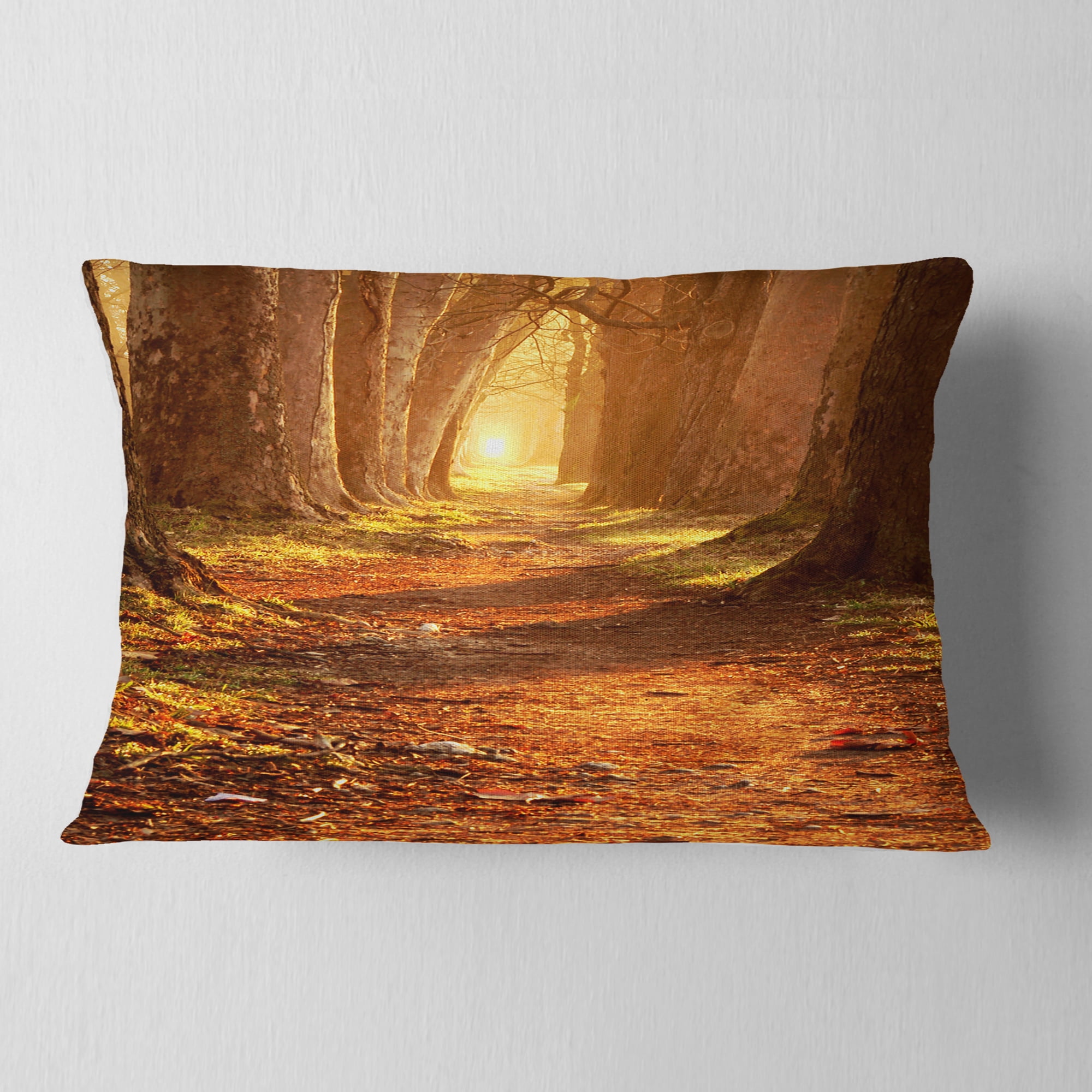 Designart Magic Morning at the Fall Park - Landscape Photography Throw Pillow - 12x20