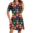 thumbnail image 1 of Vestido Corto para las Mujeres Cuello Redondo Manga Corta Impresa Suéter, Moda Casual Estilo Línea, 1 of 8