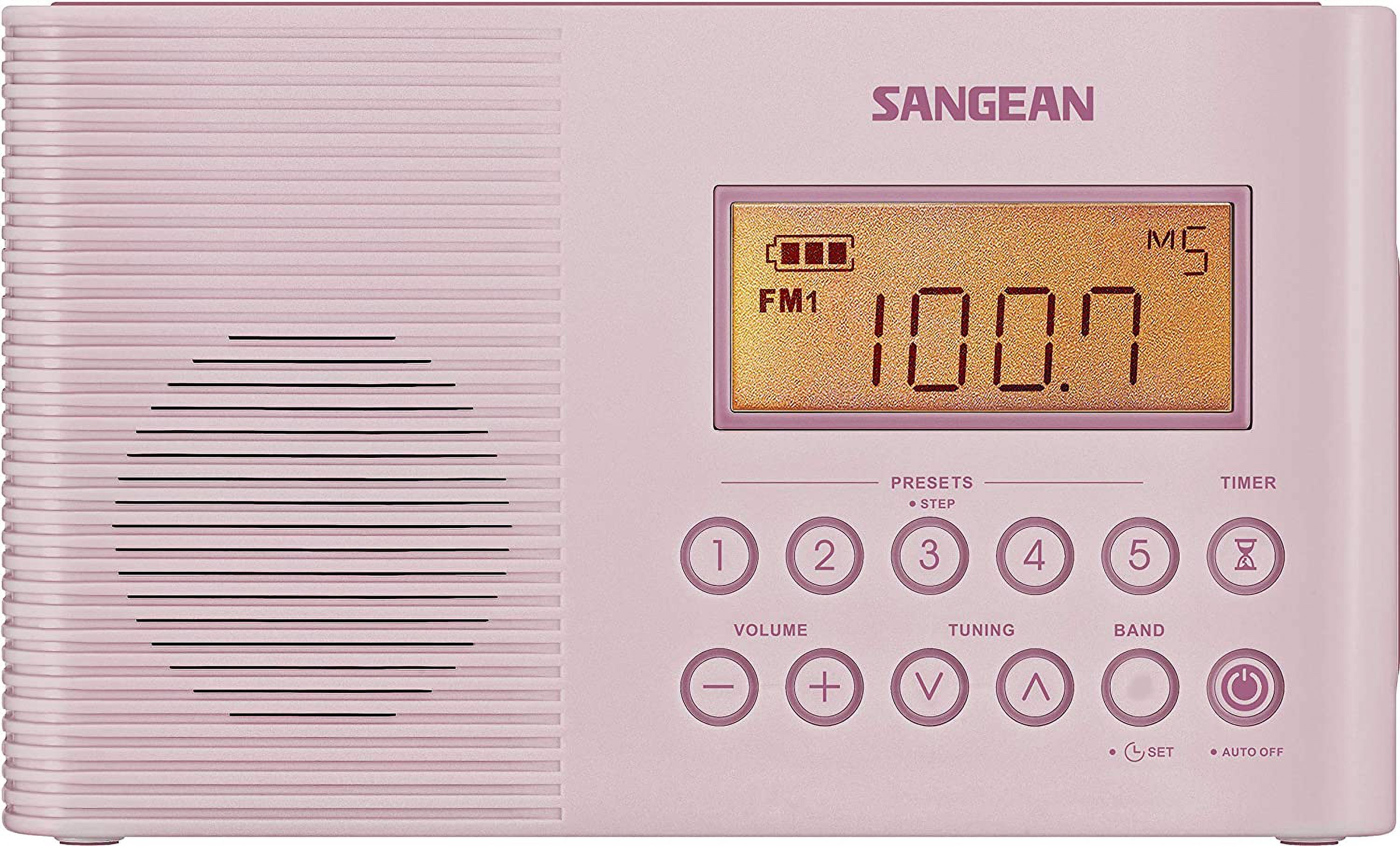Sangean H201PK Portable AM/FM/Weather Alert Digital Tuning Waterproof Shower Radio (Pink),LCD display - image 5 of 6
