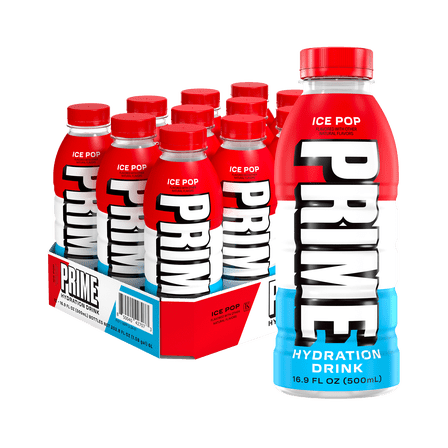 Prime Hydration Sports Drink, Ice Pop, 16.9 fl oz, 12 Pack, Bottles