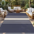 thumbnail image 2 of Beige Striped Outdoor Rug 5x8 Ft - Reversible Patio Rug Outdoor Camping Rugs, Midnight Blue Geometric Simple Retro Washable Indoor Outdoor Area Rugs, Non-Slip Outdoor Carpet Runner for Deck/Porch, 2 of 8