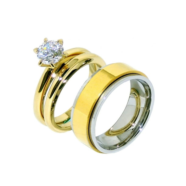 La Ny Jewelry His Hers Couple Solitaire CZ 14K Gold Plated Wedding