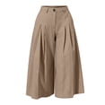thumbnail image 5 of Women's Plus Size Solid Color Elastic Waist Cropped Pants, Pleated Loose Capri Trousers with Pockets, Relaxed Casual Four Season Bottoms for Daily Shopping | TruHer,Khaki M, 5 of 8