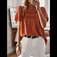 thumbnail image 4 of Blusas de Verano para Mujer, Cuello Redondo, Corta, Blusas Casuales de con Dobladillo de Encaje Fluido, Ropa de Moda 2025 Marrón L, 4 of 10