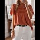 thumbnail image 4 of Blusas de Verano para Mujer, Cuello Redondo, Corta, Blusas Casuales de con Dobladillo de Encaje Fluido, Ropa de Moda 2025 Marrón L, 4 of 10